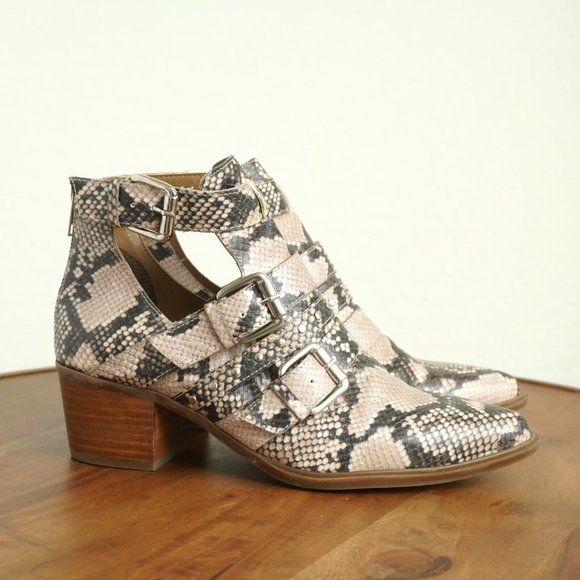 Steven Steve Madden Womens Dearly Ankle Boots Snake Leather Block Heel Buckle 9M - Picture 1 of 9